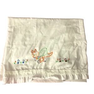 Baby twin crib Bed sheet Vintage 1980’s Italian hand embroidered cotton